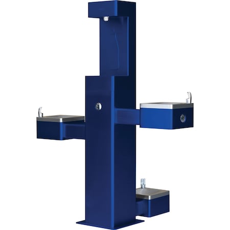Global Industrial Outdoor Bottle Filler & Bi-Level Drinking Fountain & Pet Station, Blue Powder Coat 761221BL